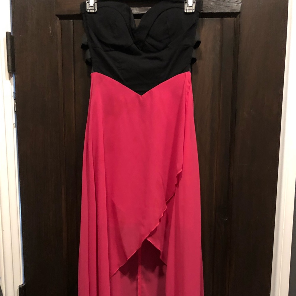 Black and Fuchsia High Low Dress.
